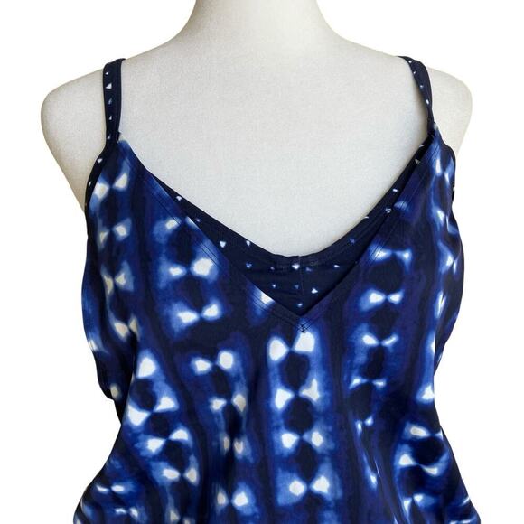 Athleta 32D/DD Mashiko Side Scrunch Blouson Tankini or Swim Dress Tie Dye Bue - Picture 3 of 16